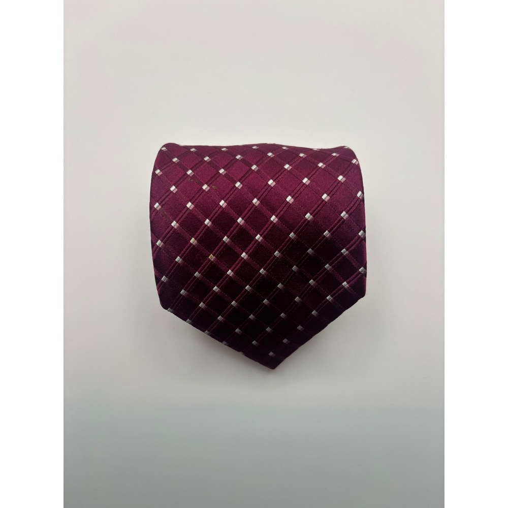 Van Heusen Mens Burgundy Geometric Square Pattern 100% Silk Stain Shield Necktie